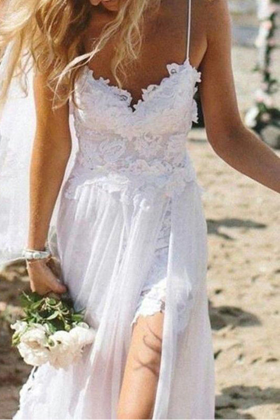 Load image into Gallery viewer, A Line Backless Lace Beach  Wedding Dress
