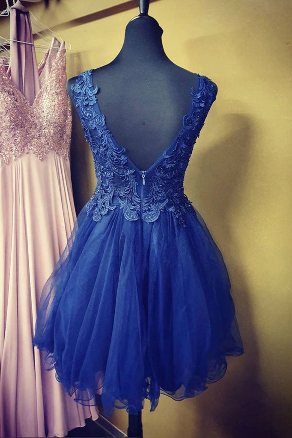 A-line Blue Tulle Short Homecoming Dress Graduation Dress