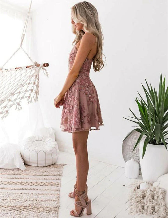 A Line Blush Homecoming Dress With Appliques