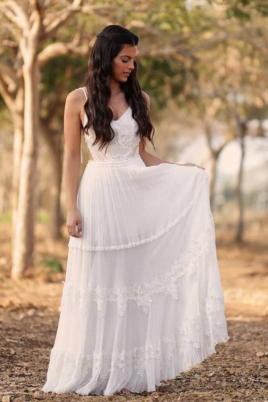A Line Ivory Chiffon Wedding Dress Backless Bridal Dress