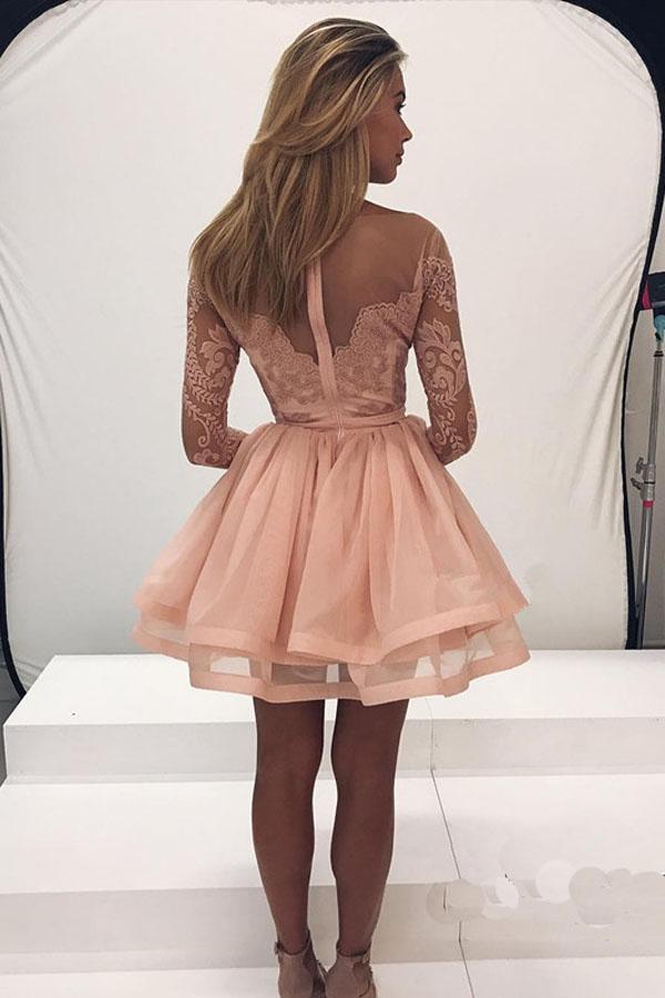 A Line Long Sleeve Tulle Homecoming Dress Lace Party Dress