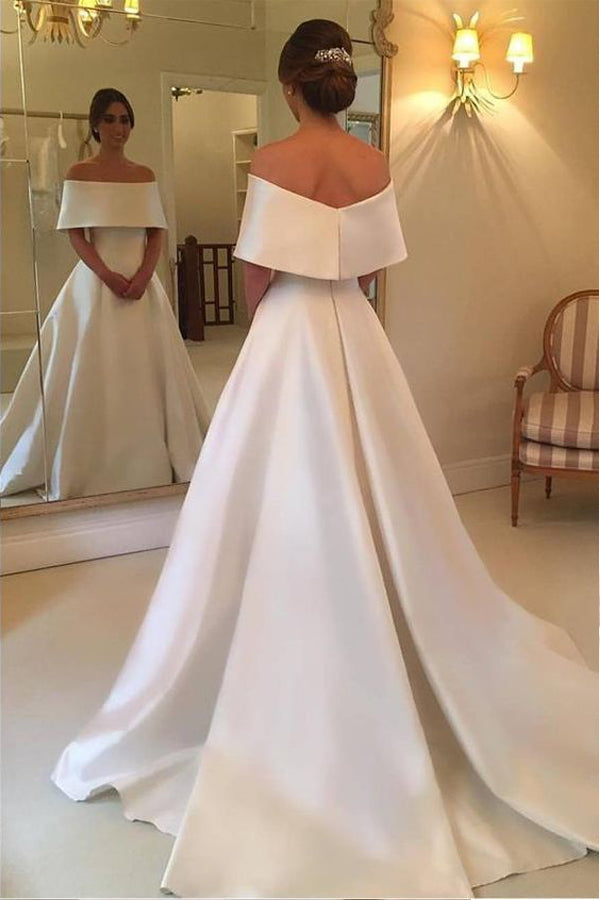 A Line Off The Shoulder Elegant Satin Wedding Dress