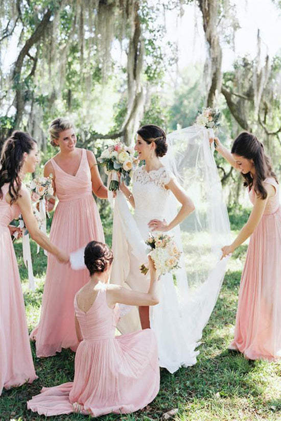 A Line Pink Chiffon Bridesmaid Dress Pink Formal Dress