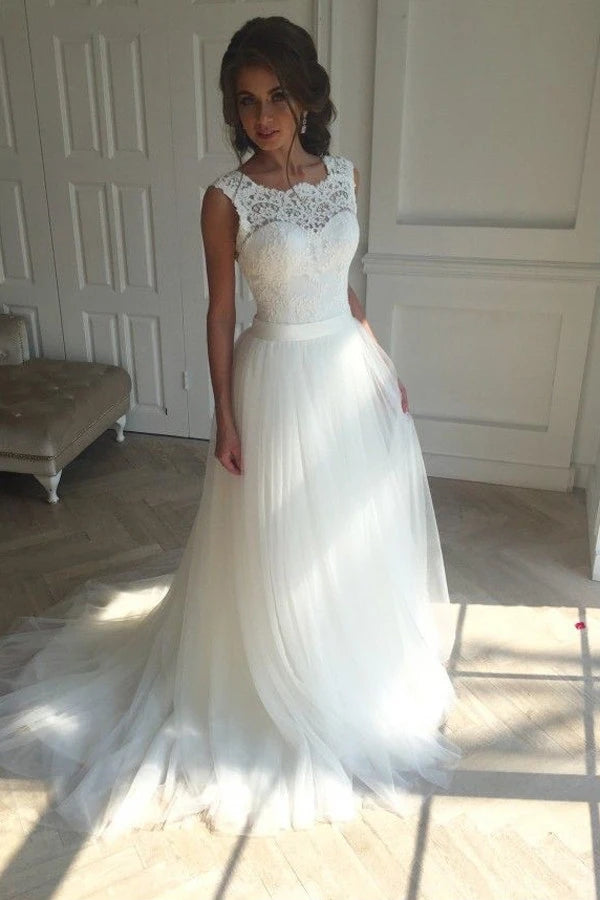 A Line Sleeveless Bridal Gown