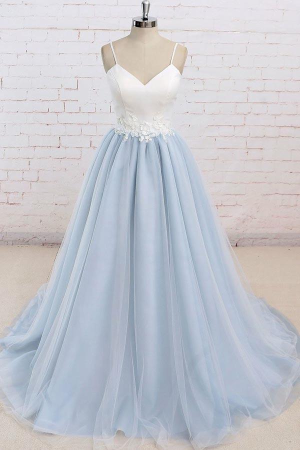 A Line Spaghetti Straps Prom Dress Tulle Evening Dress