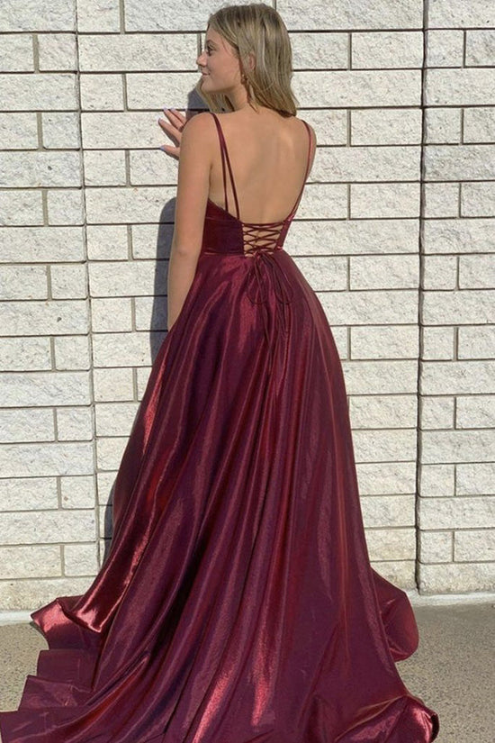 Load image into Gallery viewer, A-line Spaghetti Straps Satin Long Prom Dress Backless Evening dress
