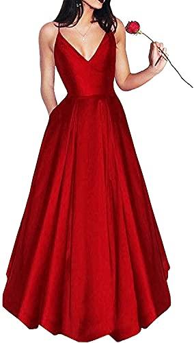 A Line Spaghetti Straps Satin Prom Dress Long Party Dress With Pocket