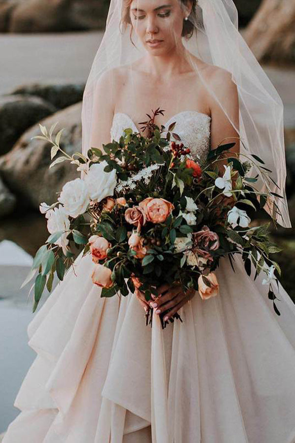 A-line Sweetheart Organza Wedding Dress With Ruffles