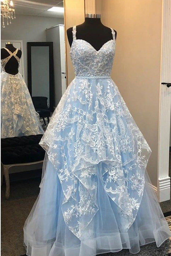 A Line Sweetheart Prom Dress Light Blue Evening Dress