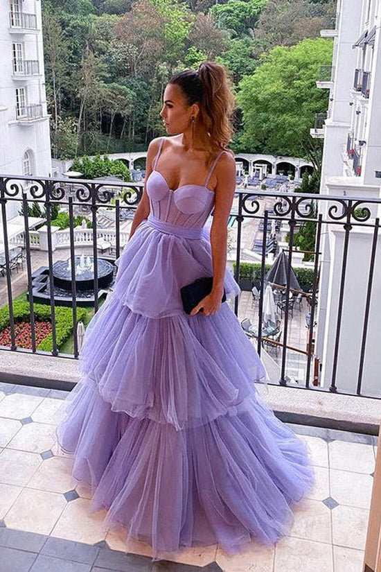 A-line Sweetheart Purple Layered Tulle Prom Dress
