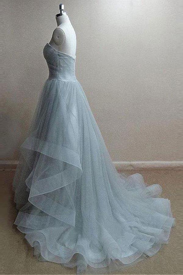 A-line Sweetheart Tulle Long Prom Dress With Ruffles