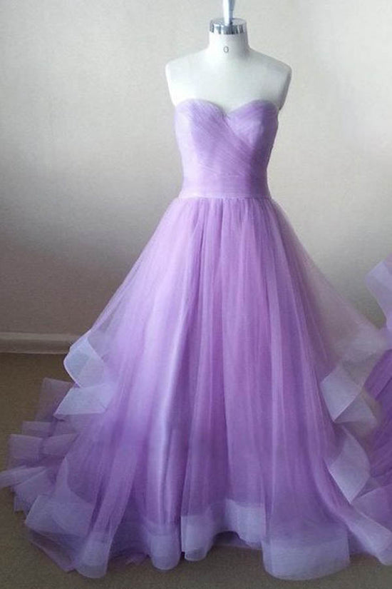 A-line Sweetheart Tulle Long Prom Dress With Ruffles