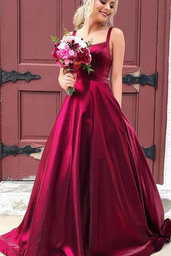 A Line Taffeta Long Prom Dress With Pocket Evening Dress