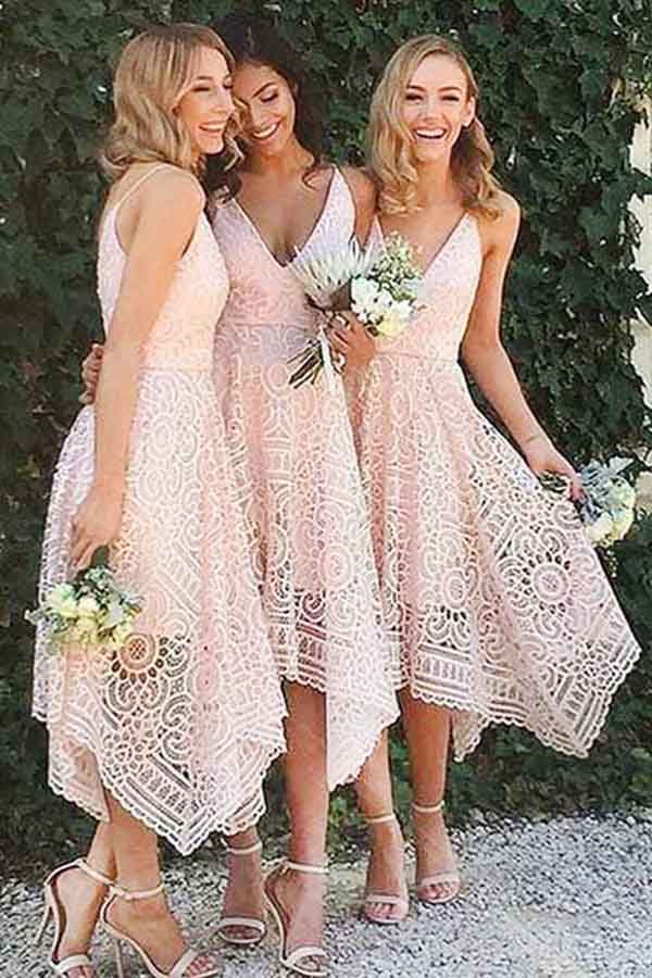 A Line Tea Length Lace Bridesmaid Dress Lace Party Dress