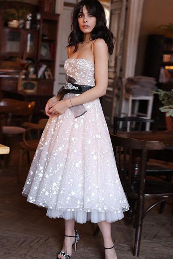A Line Tulle Short Prom Dress Champagne Homecoming Dress