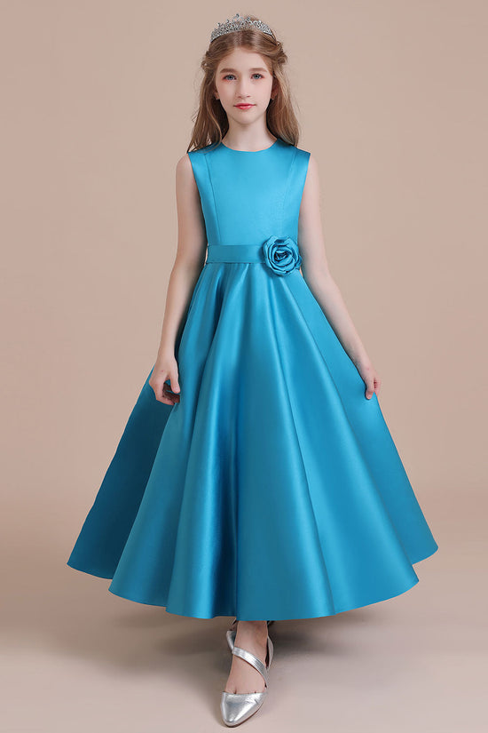 Awesome Sleeveless Satin Flower Girl Dress Aline Grils Blue Flower Dresses