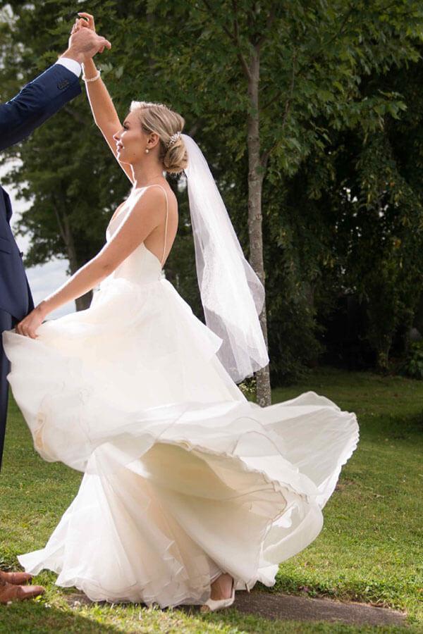 Backless Ivory Chiffon Wedding Dress Beach Bridal Makeup