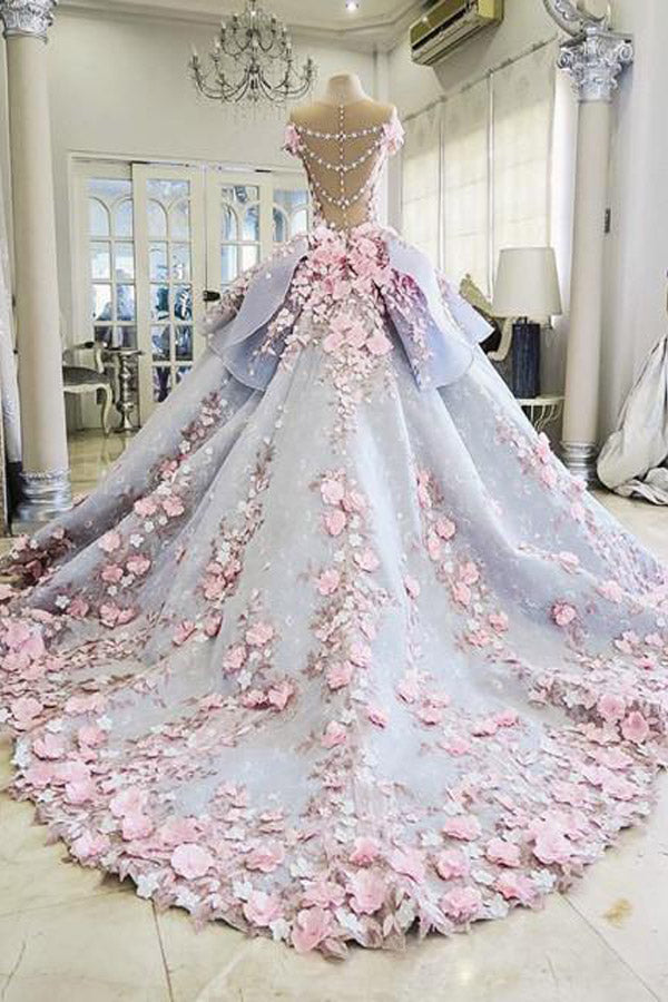 Ball Gown Floral Wedding Dress With Court Train