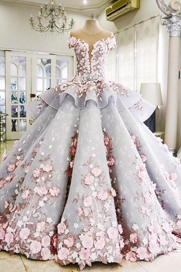 Ball Gown Floral Wedding Dress With Court Train