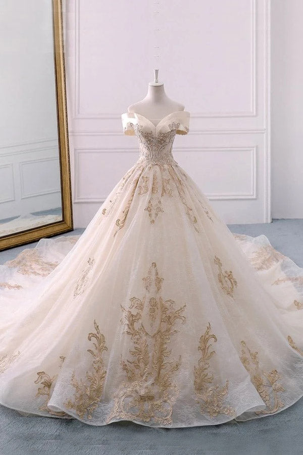 Ball Gown Lace Off The Shoulder Wedding Dress