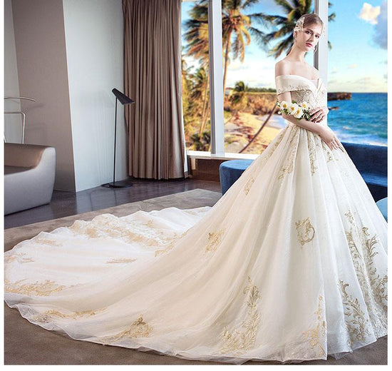 Ball Gown Lace Off The Shoulder Wedding Dress