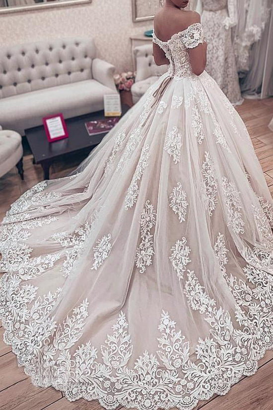 Ball Gown Off The Shoulder Wedding Dress Tulle Lace Up Bridal Dress