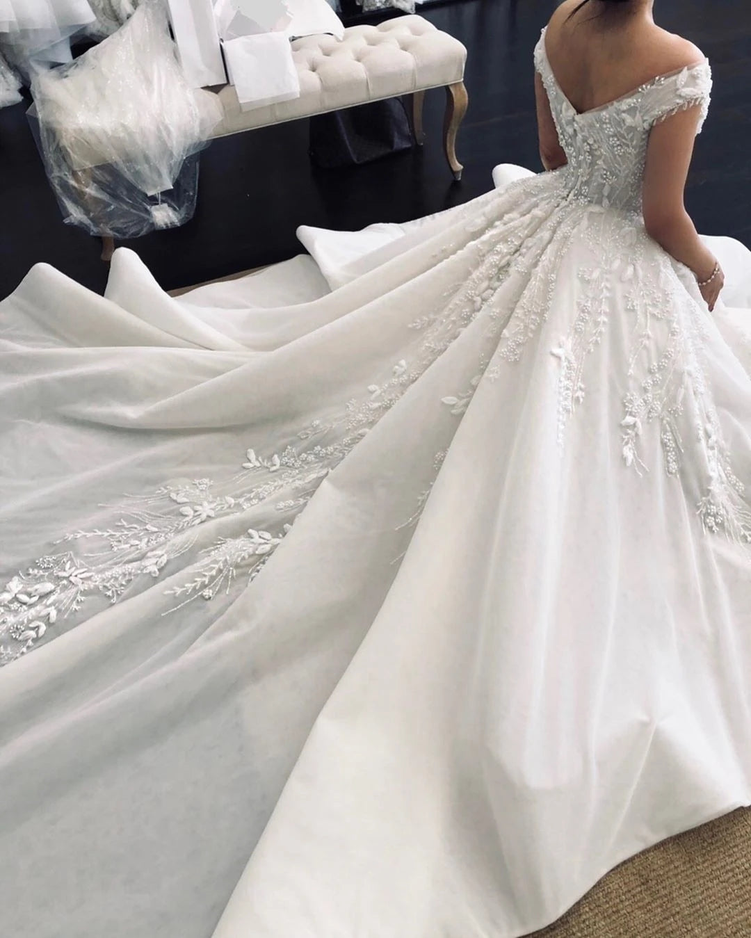 Ball Gown Off The Shoulder Princess Wedding Dress With Beading