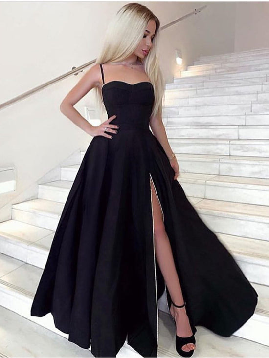 Black Sweetheart Neck Long Prom Dresses with High  Black Formal Dresses, Evening Dresses