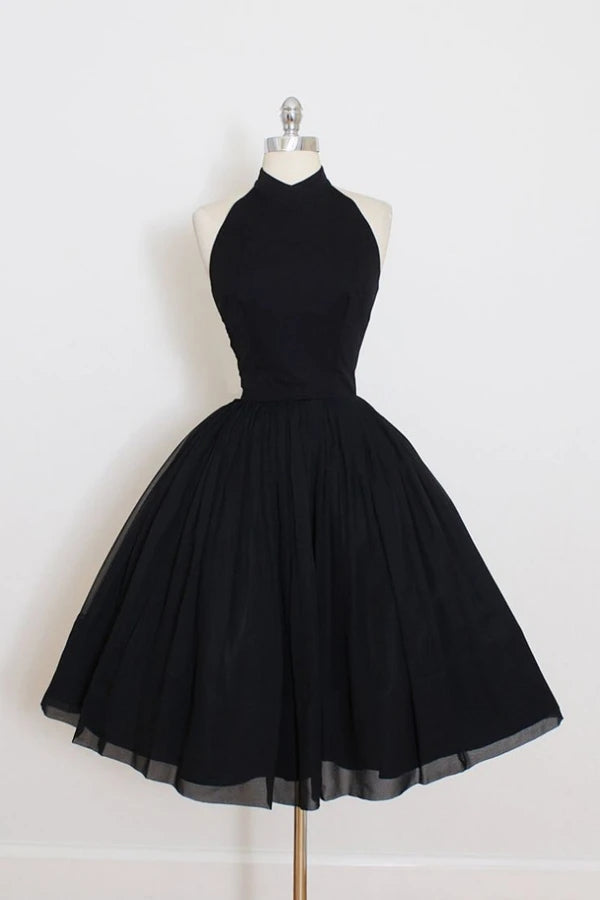 Black Tulle Halter  Short Prom Dress