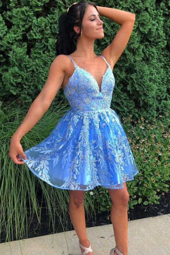 Blue Lace A-line Homecoming Dress School Dance Dress WD103