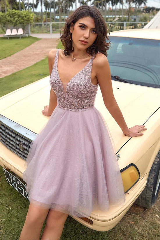 Blush Tulle Sequins Lovely Homecoming Dress