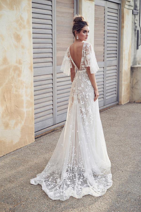 Cap Sleeve Beach Wedding Dress With Lace Appliques