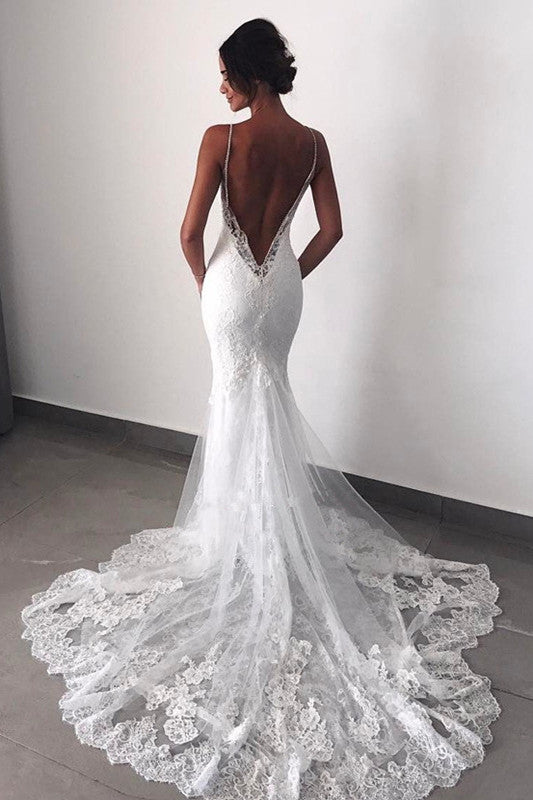 Charming Backless Lace Wedding Dress | Mermaid Bridal Gowns BC0129