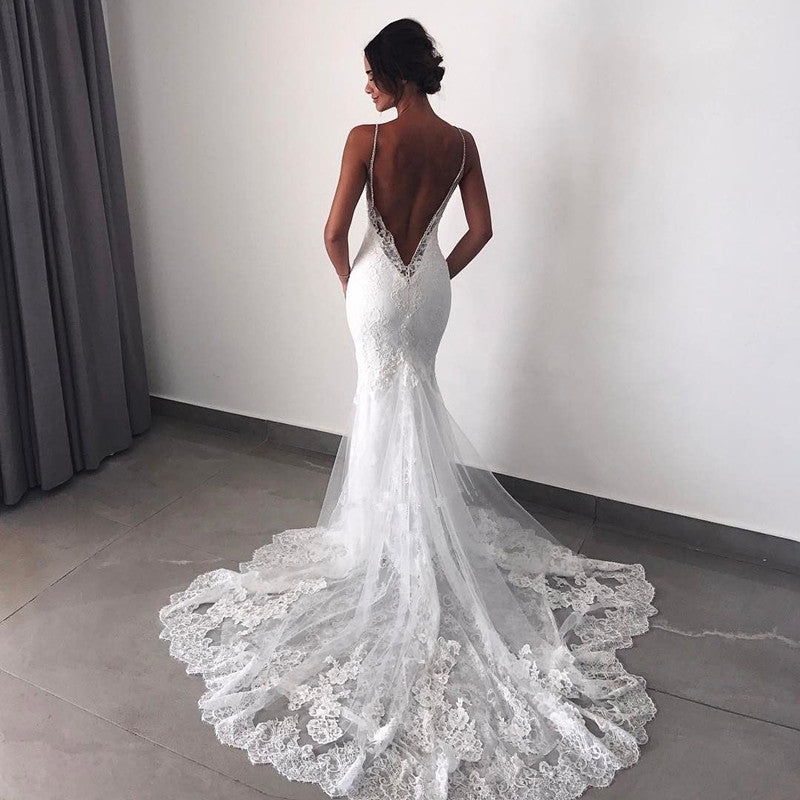 Charming Backless Lace Wedding Dress | Mermaid Bridal Gowns BC0129