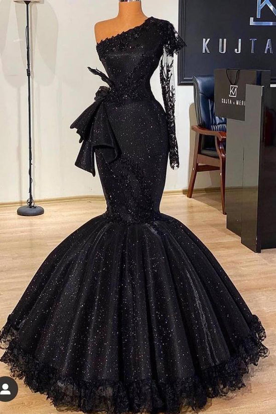 Load image into Gallery viewer, Charming Black One Shoulder Glitter Prom Dress
