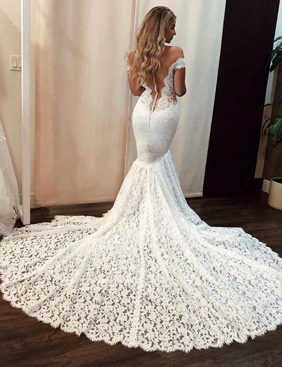 Charming Mermaid Off The Shoulder Long Wedding Dress