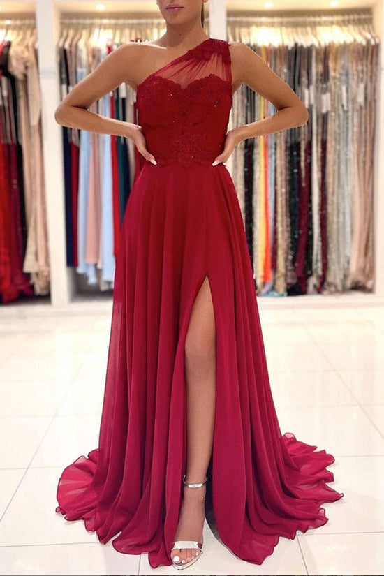 Charming One Shoulder Chiffon Prom Dress With Slit