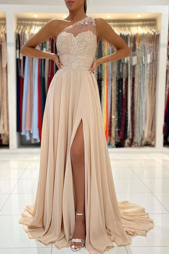 Charming One Shoulder Chiffon Prom Dress With Slit