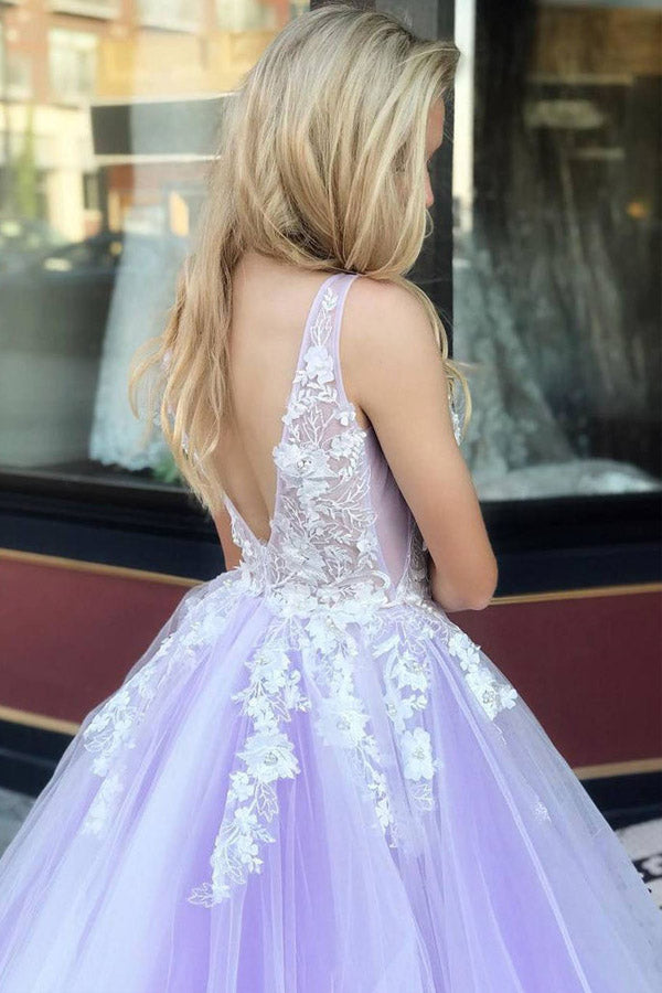 Charming Puffy Tulle Prom Dress Lace Appliques Evening Dress