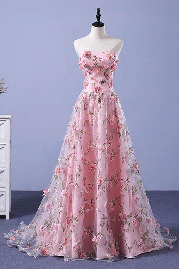 Load image into Gallery viewer, Charming Sweetheart Floral Long Prom Dress Pink Evening Dress
