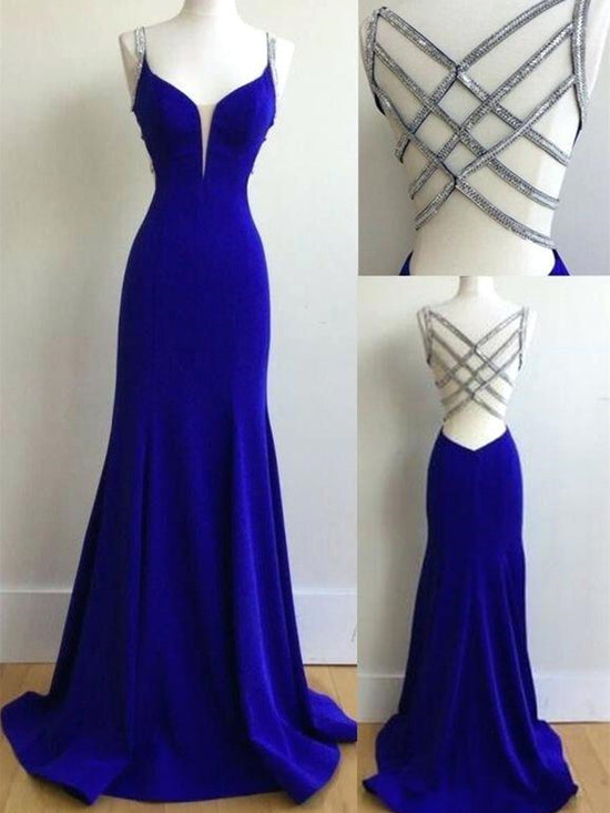 Charming V Neck Mermaid Royal Blue Long Prom Dresses, Royal Blue Formal Dresses, Evening Dresses