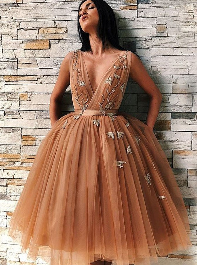 Chic V-Neck Sleeveless Homecoming Dresses | Tulle Short Prom Gowns BC0691