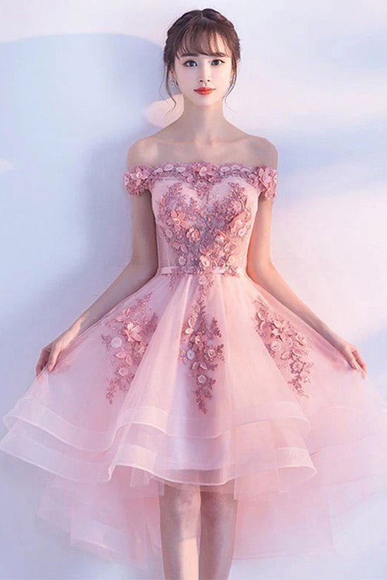 Cute Pink Homecoming Dress Appliques Short Prom Dress