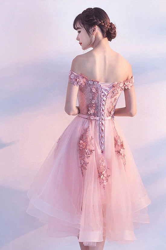 Cute Pink Homecoming Dress Appliques Short Prom Dress