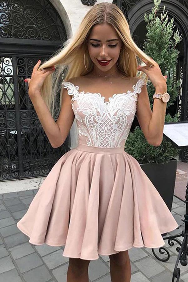 Dusty Pink Cap Sleeve Knee Length Short Homecoming Dress