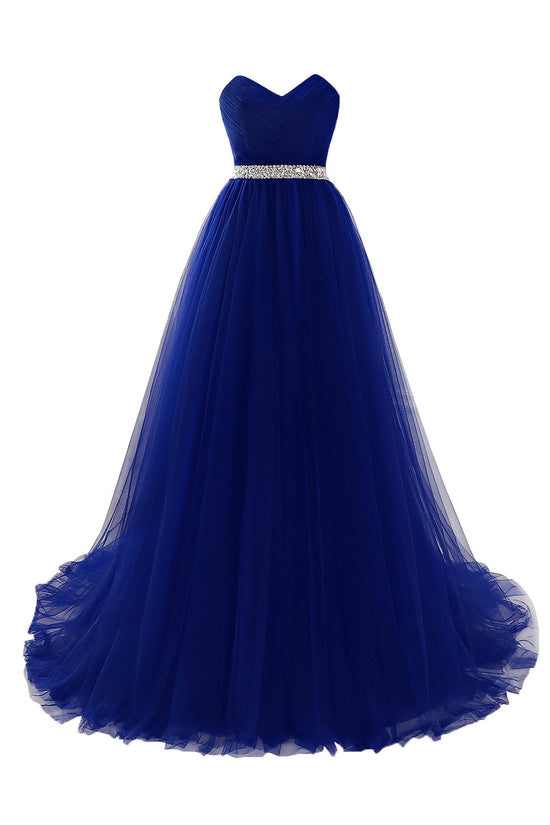 Elegant Burgundy Tulle Evening Dresses | Long Crystal Prom Gowns