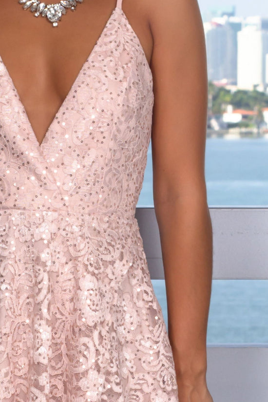 Elegant Deep V-Neck Sleeveless Prom Dress | Lace Long Sequins Evening Gowns With Split