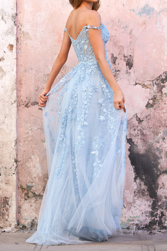 Elegant Floral Lace Off-the-shoulder Tulle Prom Dress