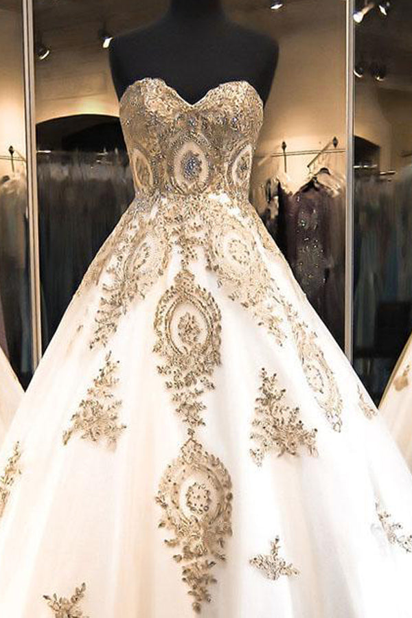 Elegant Gold Embroidery Wedding Dress