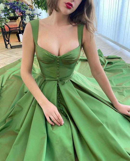 Elegant Green Sweetheart Long Prom Dress Split Evening Dress